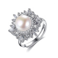 CZ Small Snowflake 925 Silver Freshwater Pearl Rings